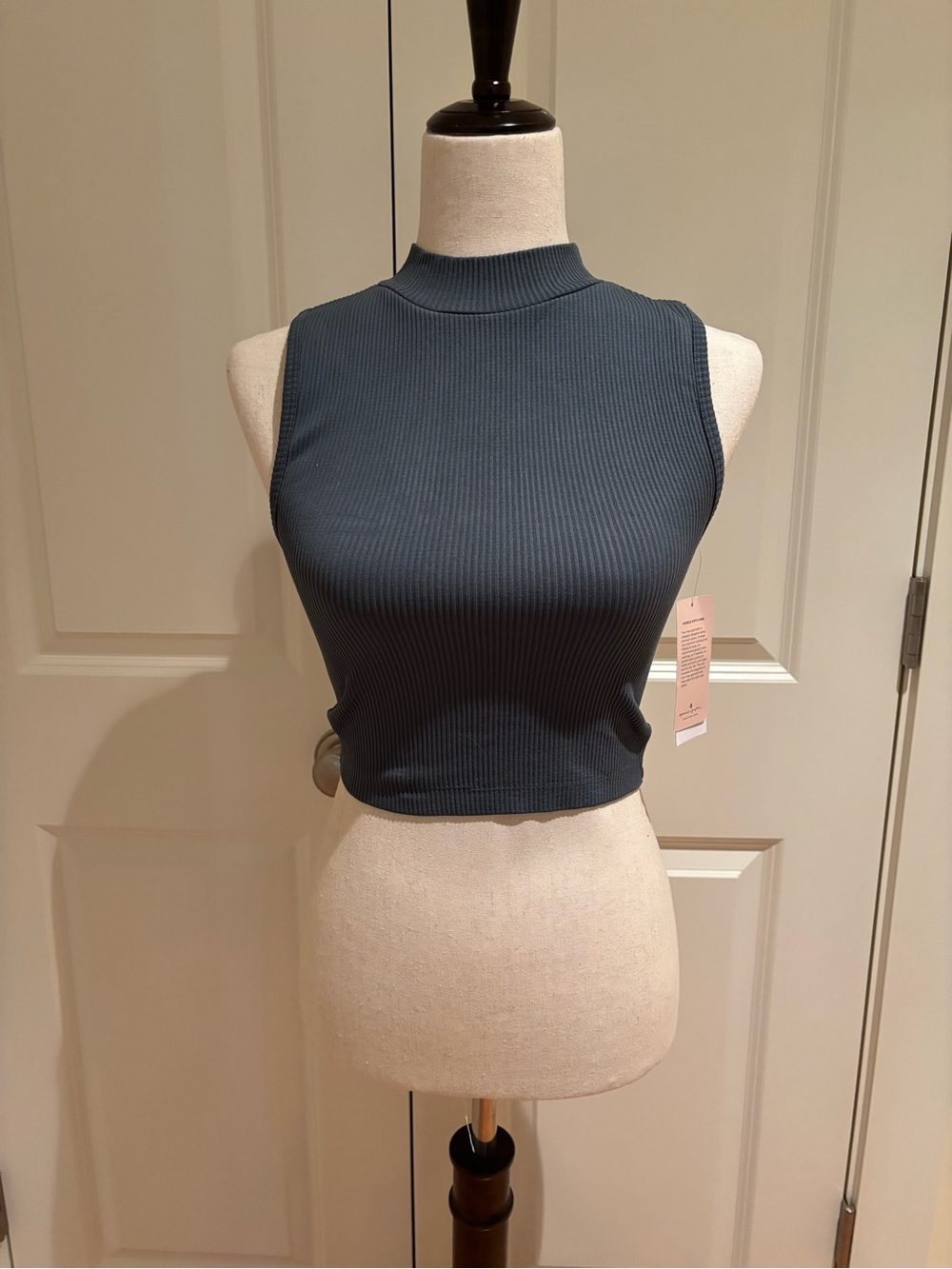 Sleeveless Ribbed Mock Neck Crop Top With Cutout Back